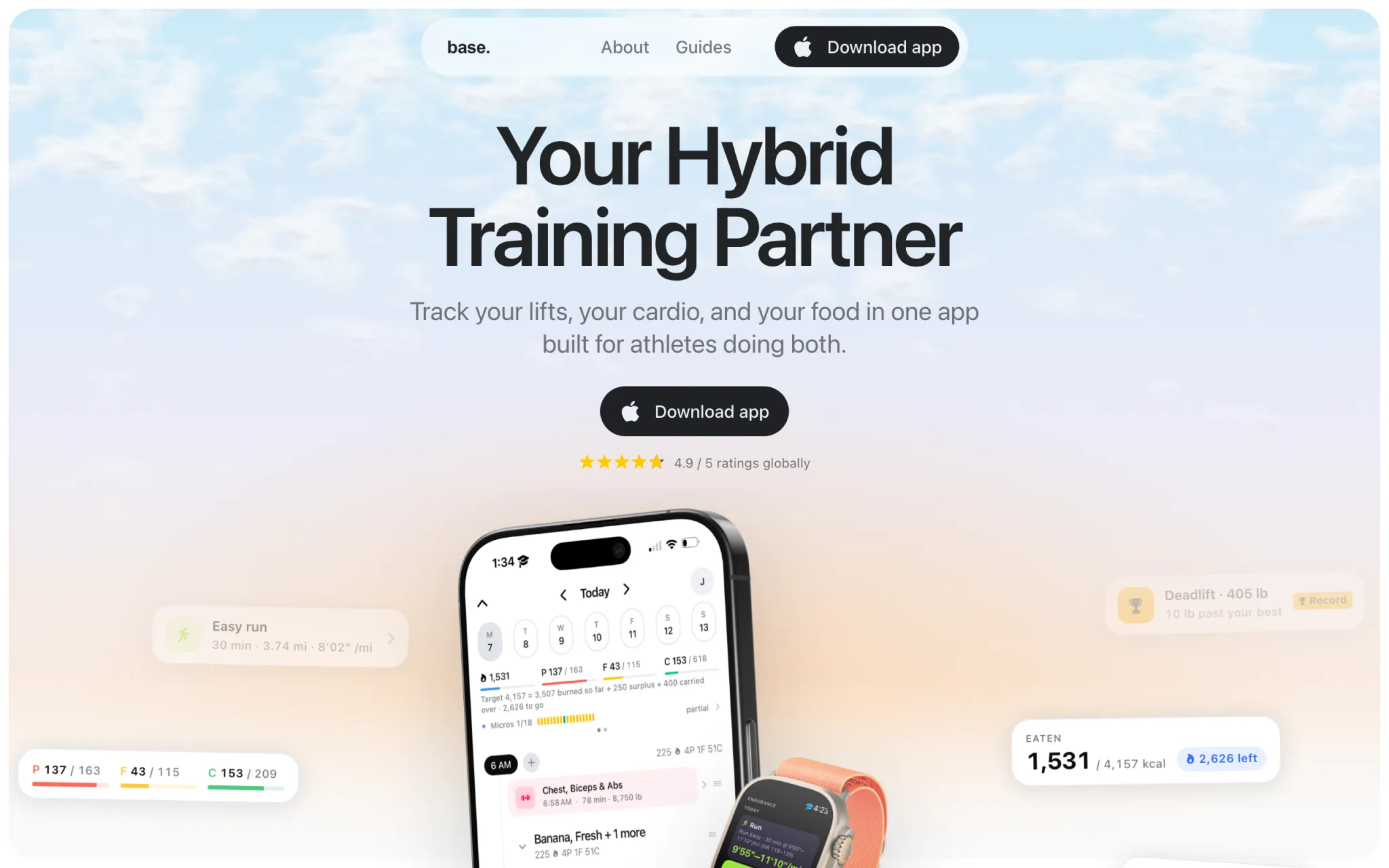 The base. home page: your hybrid training partner, with the app on iPhone and Apple Watch