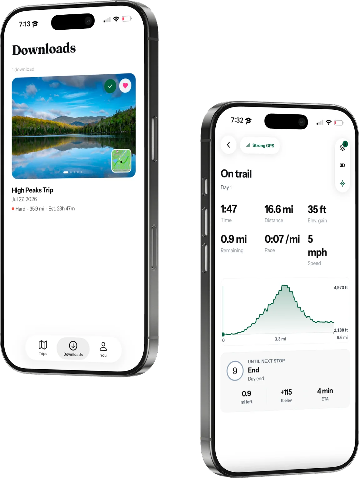 The RidgeSync downloads screen beside the on-trail tracking view